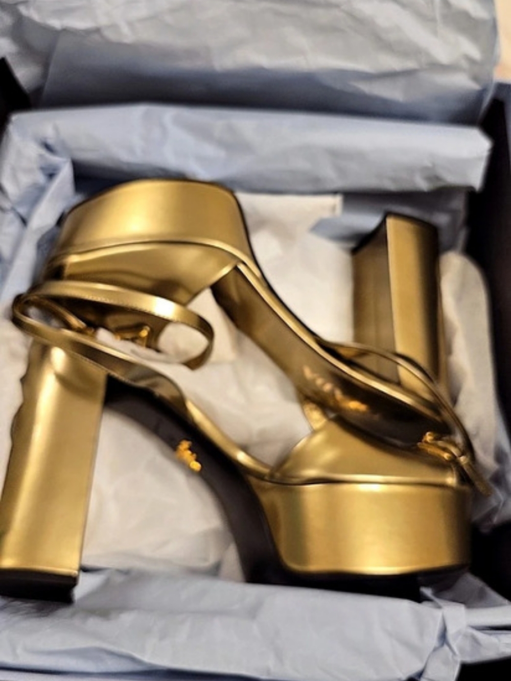 Prada Metallic Leather Platform Sandal Gold EU 40/ US 10 - Picture 11 of 13